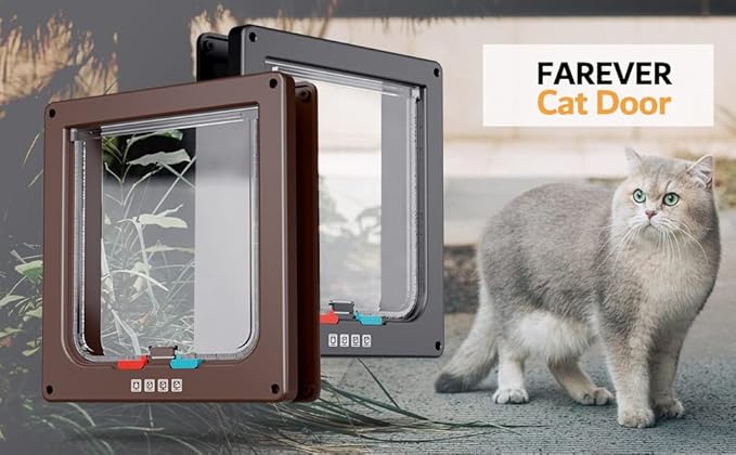 Medium Cat Door Interior Door Pet Door for Cat Exterior Door 4 Modes Locking Suitable for Window and Wall (Brown)