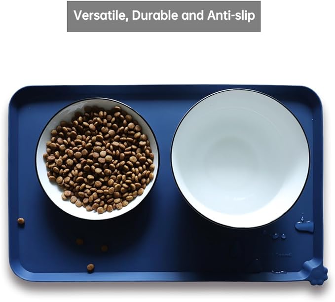 Hoki Found Silicone Pet Food Mats Tray - Non slip Pet Dog Cat Bowl Mats Placemat - Dog Pet Cat Feeding Mat - Waterproof Dog Cat Food Mats -Pet Water Mats for Carpet -Indigo Ink