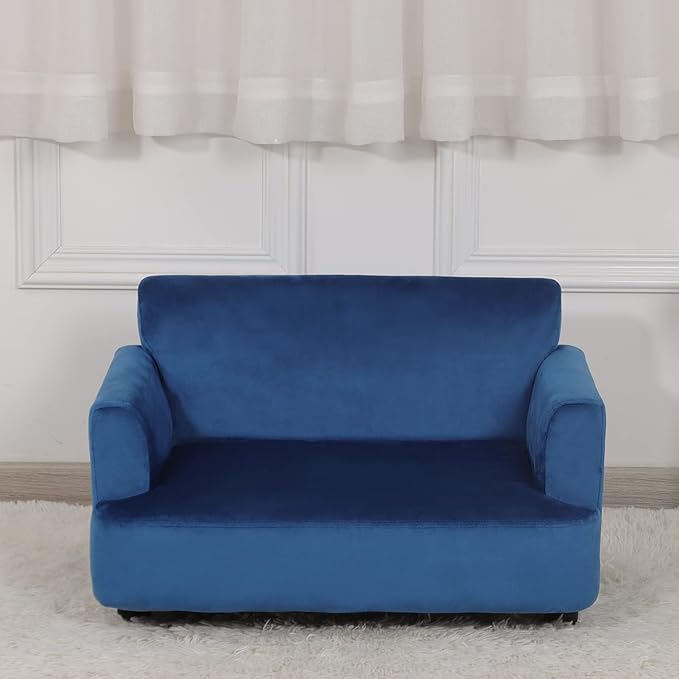 Dog Sofas and Chairs for Small Pet, Pet Sofa Bed with Wooden Frame and Velvet Fabric, Upholstered Dog Bed,Cat Sofa Chair for 45 Pounds Small Animal Using,Blue