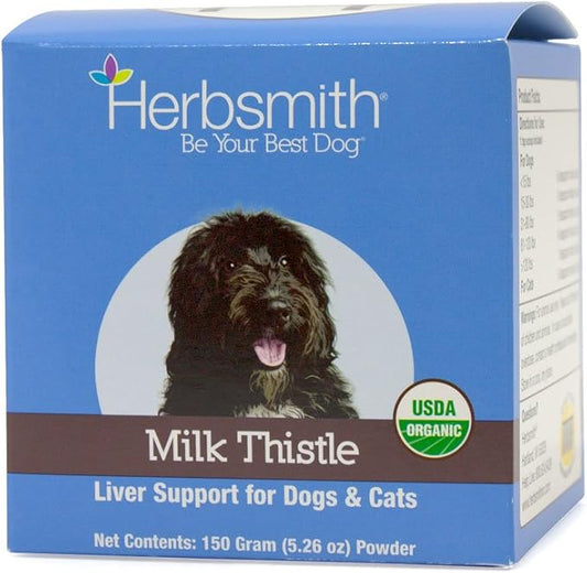 Herbsmith Organic Milk Thistle for Dogs and Cats – Liver Supplement for Dogs & Cats – Made in USA – 150g Powder