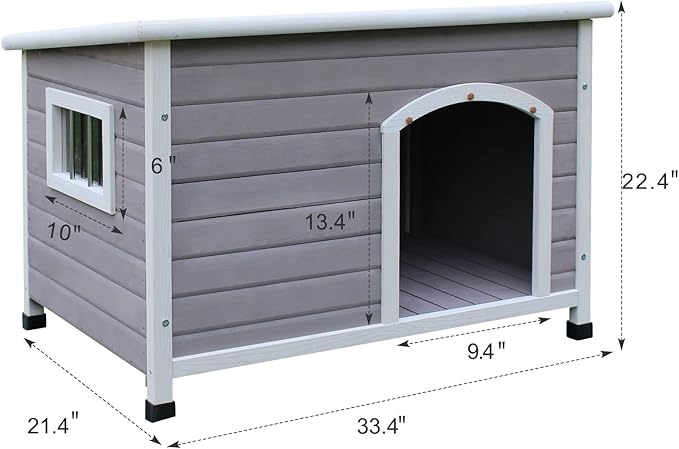33.4" Wood Dog Houses Outdoor, Weatherproof Dog Houses Outside with Door Cute Wooden