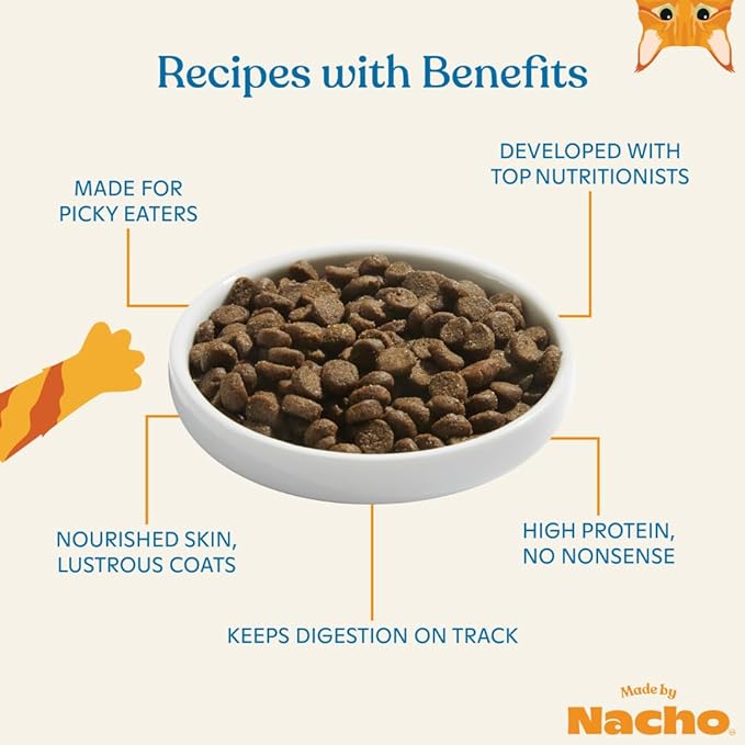 Made by Nacho Bone Broth Infused Dry Cat Kibble - Skin and Coat Support, Sustainably Caught Whitefish and Pumpkin - Premium Grain-Friendly Cat Food 4lb Bag, Limited Ingredients