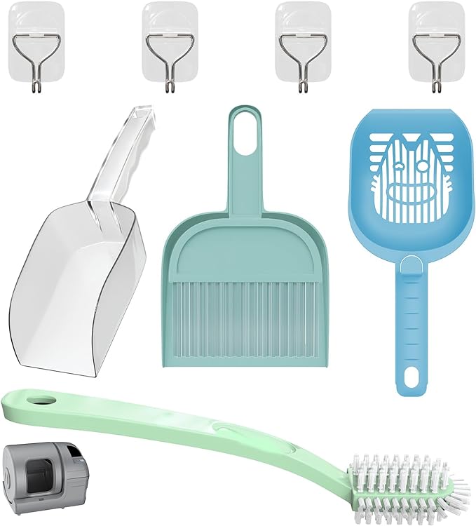 Premium Cat Litter Scooper kit – The Ultimate Solution for a Clean and Tidy Environment Include Plastic Cat Litter Shovel, cat Litter Scoop,Pickers, Handheld Dustpan, Broom,Cleaning Brush，Paste Hook