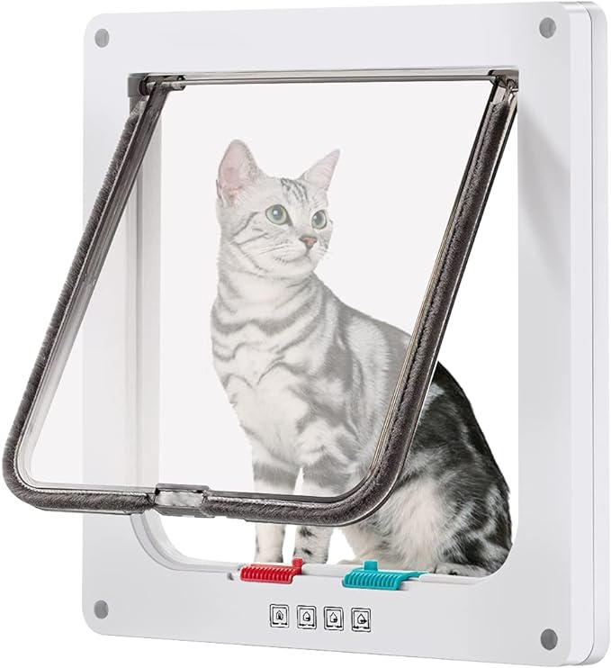 CEESC Large Cat Door (Outer Size 11" x 9.8"), 4 Way Locking Cat Door for Windows & Sliding Glass Door, Weatherproof Cat Flap Door for Cats & Doggie with Circumference < 24.8"