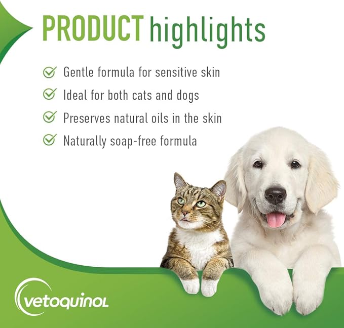 Vetoquinol Aloe & Oatmeal Shampoo — Gentle, Moisturizing Formula with Coconut Scent for Dogs & Cats, 16oz