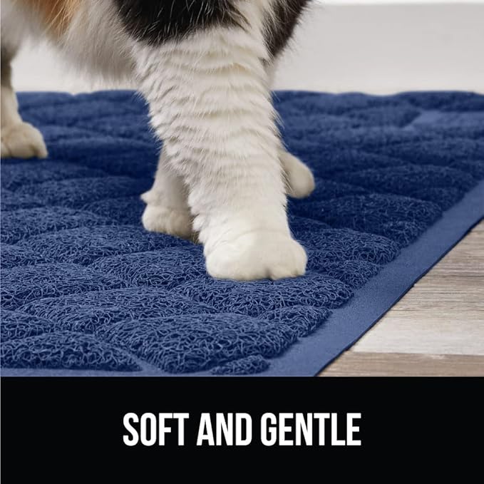 The Original Gorilla Grip Water Resistant Cat Litter Box Trapping Mat 47x35, Easy Clean, Textured Backing, Traps Mess for Cleaner Floors, Less Waste, Stays in Place for Cats, Soft on Paws, Navy