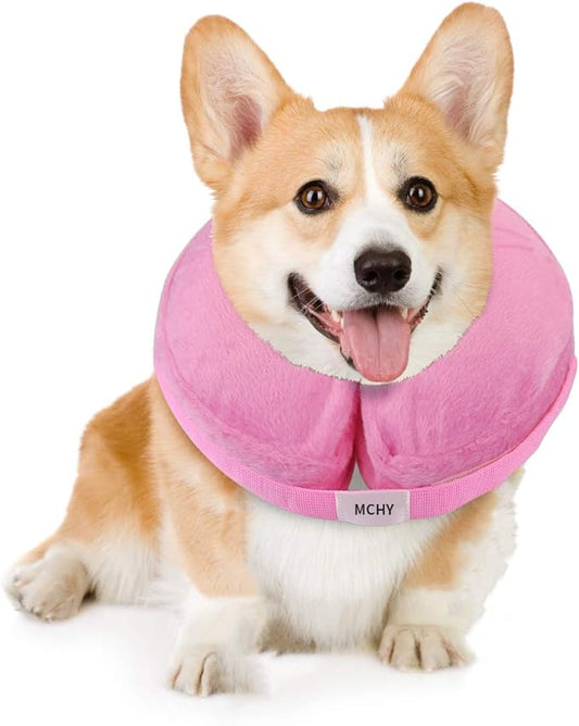 Inflatable Dog Cone,Adjustable Recovery Collar for Dogs After Surgery,Prevent from Biting & Scratching,Not Block Vision (M, Pink)