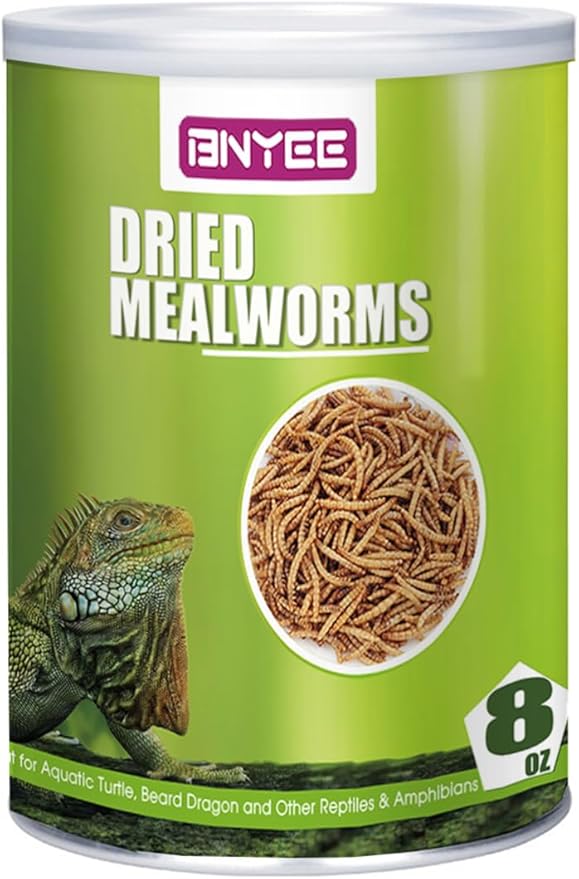 Reptile Food Dried Mealworms Pet Worms Food for Bearded Dragon, Lizard, Turtles, Chameleon, Monitor, Frog, Sugar Glider, Chickens, Birds, Hamsters and Hedgehogs (8 OZ)