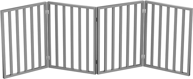 Pet Gate - 4-Panel Indoor Foldable Dog Fence for Stairs, Hallways, or Doorways - 72x24-Inch Retractable Wood Freestanding Dog Gates by PETMAKER (Gray)