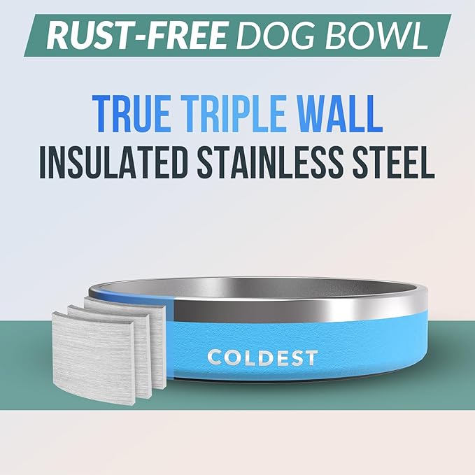 Coldest Dog Bowl - Anti Rust Metal & Non Slip Dog Bowls Large, Spill Proof Heavy Duty 3 Layers Insulated Dog Bowl - Food and Water Bowl for Dogs, Cats & Pets, Dishwasher Safe (21 oz, Celestial Blue)