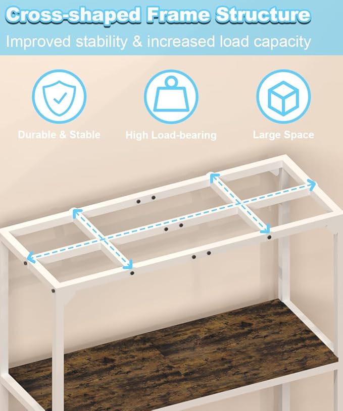 30 Gallon Fish Tank Stand, Upgraded Height Aquarium Stand Table with 2 Tiers Storage Shelf, Metal Reptile Breeder Turtle Terrarium Stand Rack for Home Office, 30" L x 12" W x 32.2" H, 660 LBS Capacity, White