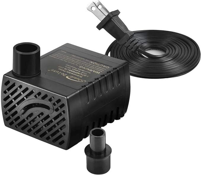 Simple Deluxe 80 GPH Submersible Pump with Adjustable Intake & 6' Waterproof Cord for Hydroponics, Aquaponics, Fountains, Ponds, Statuary, Aquariums & more, Black