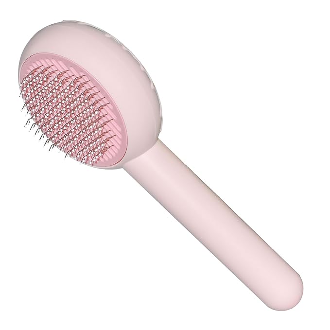 Cat Grooming Brush - Dog Cat Bunny Pet Self Cleaning Slicker Brush - Easy to Remove Loose Undercoat, Pet Massaging Tool Suitable for Pets with Long or Short Hair（Pink)