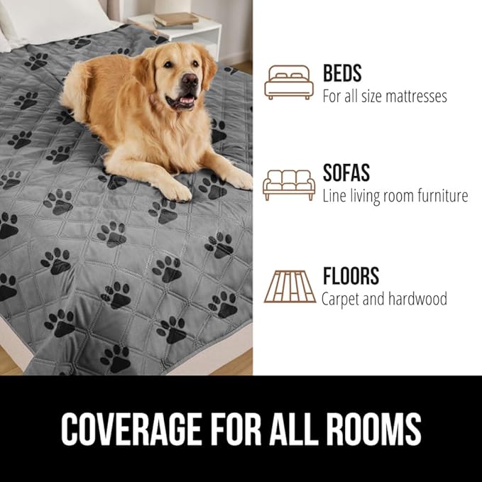 Gorilla Grip 100% Waterproof Dog Blanket 82x102, Pet Friendly Throw Essential for Large Dogs, Tear and Slip Resistant Leakproof Washable Couch Cushion Bed Protector Cover for Indoor Furniture, Paw