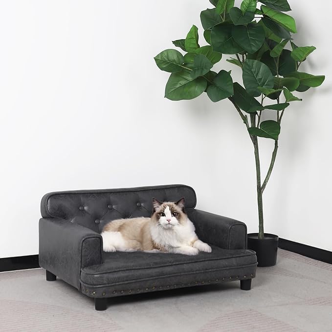 Dog Sofas and Chairs for Small Breeds/Cat Beds with Suede Fabric/Sturdy Wooden Frame Cat Sofa Chair/Dog Sofa Bed for Small Dog Using (Grey)