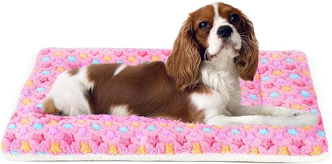 Mora Pets Dog Bed Crate Pad Ultra Soft Pet Bed with Cute Star Print Washable Crate Mat for Large Medium Small Dogs Reversible Fleece Dog Crate Kennel Mat Cat Bed Liner 23 x 18 inch Pink