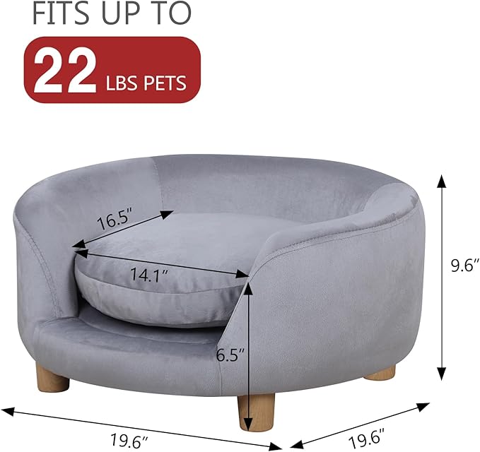 Dog Sofas and Chairs for Small Pet/Dog Sofa Chair with Soft Velvet Fabric / /Wooden Frame Cat Sofa Chair/Dog Sofa Bed with Washable Cushion for Small Dog Rest Using (grey)