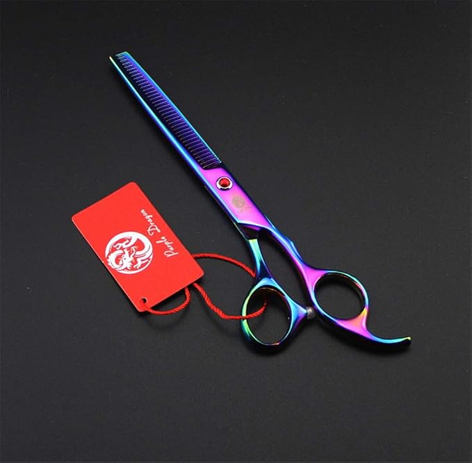 Purple Dragon Professional 7.0 inch 4PCS Pet Grooming Scissors Kit Japan Premium Steel Straight & Curved & Thinning Blade Dog Hair Cutting Shears Set with Case