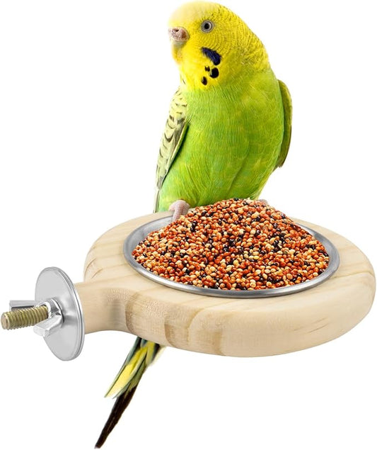 KATUMO Conure Perch Bird Wood Perch Stand Toy Parrot Cage Toy Bird Food Cup for Parakeet Lovebird Cockatiel Conure Budgie Small Parrots