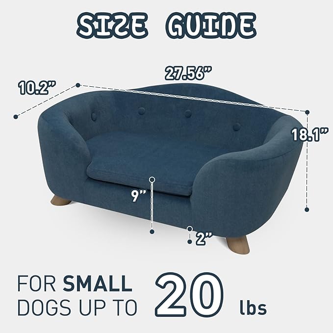 SHAVI Dog Sofa Pet Couch for Samll Pet Dog and Cats, Low Back Lounging Bed with Velvet Modern Cat Couch Easy-to-Clean(Blue)