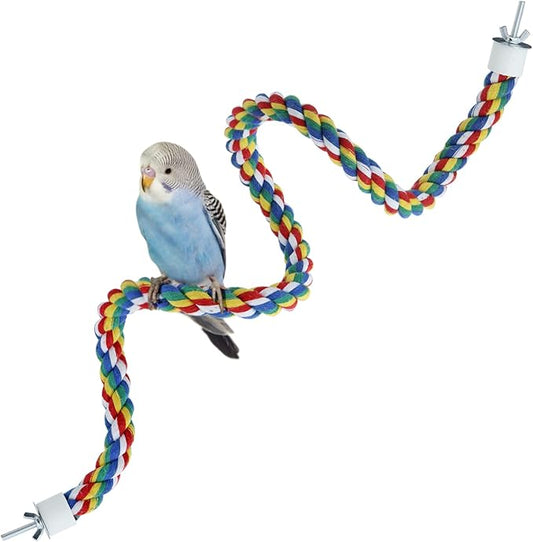 Bird Rope Perches for Parrots, Cockatiels, Parakeets, Budgie Cages Comfy Birds Colorful Rope Toy (31.5inch Metal nut)