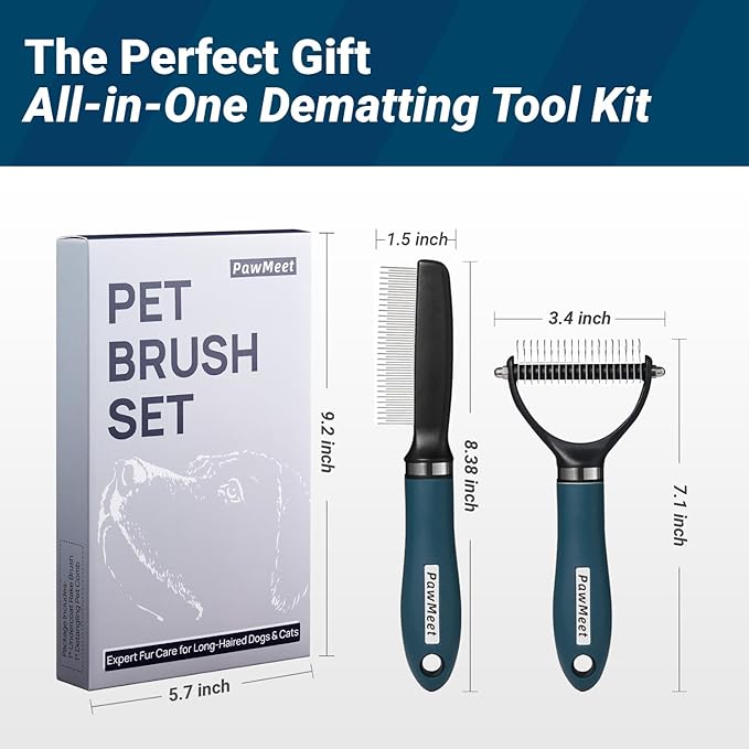 Deshedding Dog Brush Dog Comb Combo, Professional Undercoat Rake, Pet Grooming Brush for Dog Cat Grooming Supplies, Dematting Deshedding Brush Dogs Shedding Tool for Long Matted Haired Pets