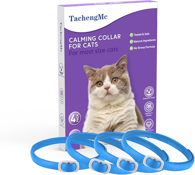 Calming Collar for Cats, 4 Pack Cat Calming Collar, Effective Relief Ancxiety Stress Cat Pheromone Collar, Water-Resistant & Adjustable Cat Calming Collar Fits Cats, Blue