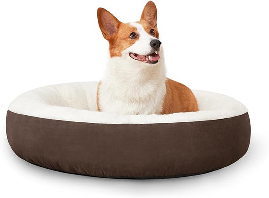 Love's cabin Round Donut Cat and Dog Cushion Bed, 25in Pet Bed for Small or Medium Dogs, Anti-Slip & Water-Resistant Bottom, Soft Durable Fabric Pet Beds, Washable Calming Cat & Dog Bed Brown