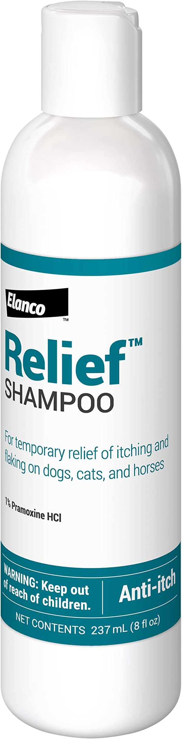 Elanco Relief Shampoo, temporary relief of itching and flaking, moisturizer for dry skin and coat, for dogs, cats and horses, 8 oz