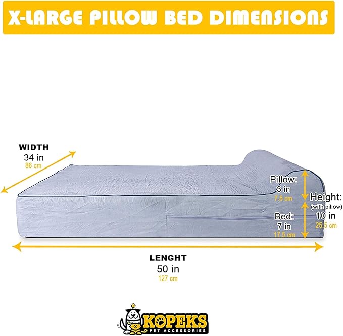 KOPEKS Dog Bed Replacement Cover Memory Foam Beds - Grey - Extra Large (Jumbo Size)