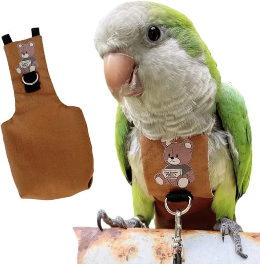 Bird Diaper Harness Flight Suit Clothes, Parrot Flight Suit with Leash for Parrot, Bird Flying Clothes with Rope and Handle for Outdoor Activities Training (Without Leash,Necked Parakeet)