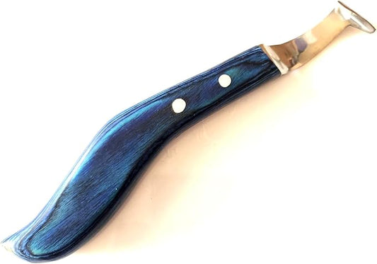 Super Sharp Hoof Knife - Hoof Knife with Wooden Handle, Horse Shoe Hoofing Made Easy with Hoof Trimming Knife with Special Blue Colored Wooden Handle