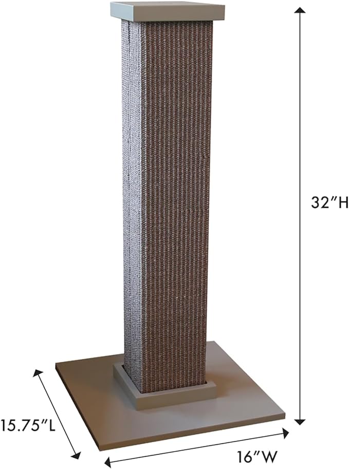 Ultimate Scratching Post – Gray, Large 32 Inch Tower - Sisal Fiber, Simple Design - For All Cats