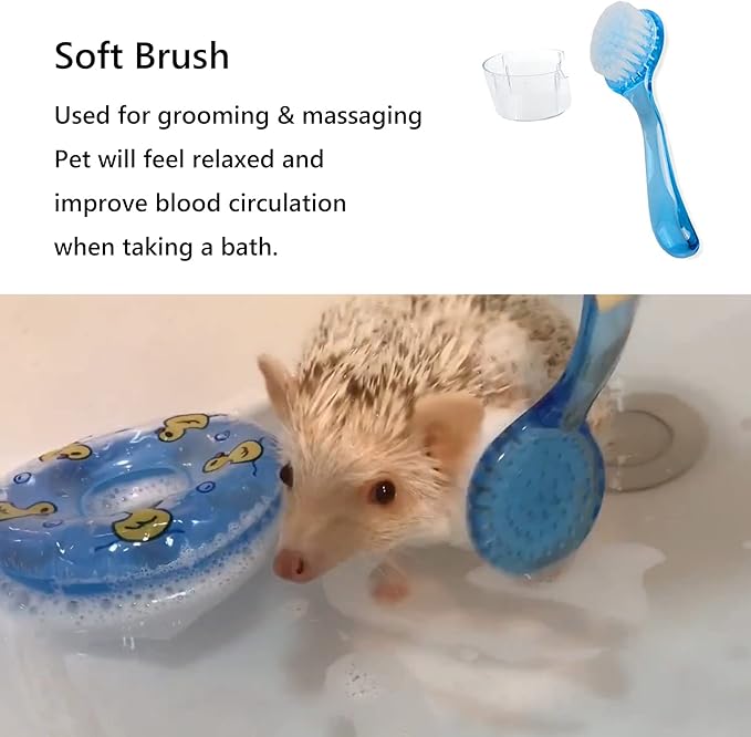 Hedgehog Supplies Hedgehog Bath Kit Plastic Foldable Hedgehog Bathtub, Hedgehog Nail Clippers, 2PCS Bathing Brush, Bath Towel, Pet Guinea Pig Bath for Small Animal