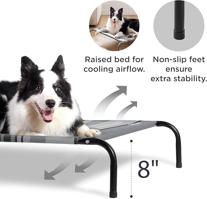 Bedsure XL Elevated Outdoor Dog Bed - Raised Dog Cots Beds for Extra Large Dogs, Portable Indoor & Outdoor Pet Hammock Bed with Skid-Resistant Feet, Frame with Breathable Mesh, Striped Grey