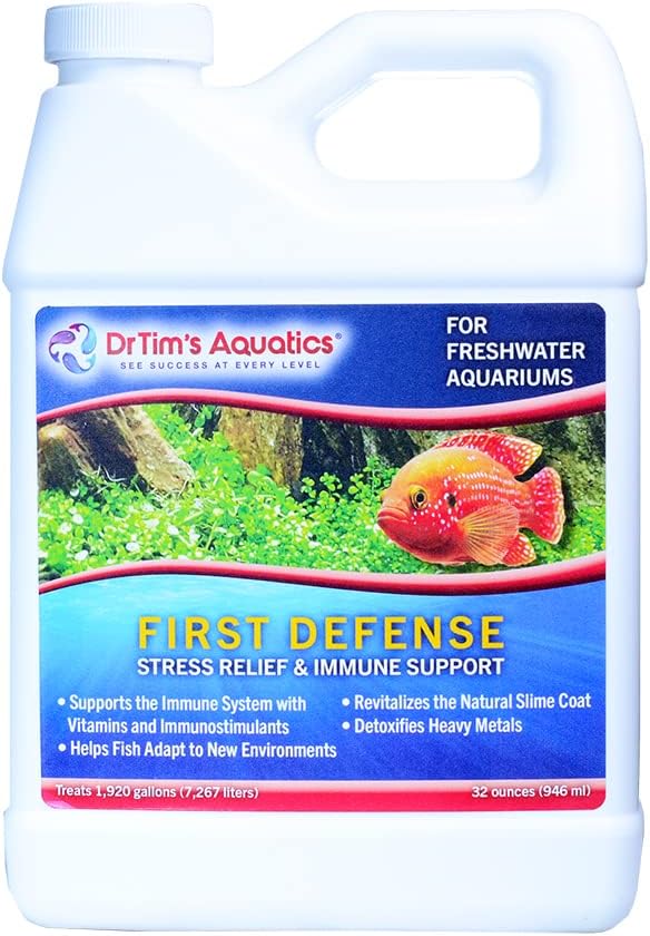 DrTim's Aquatics First Defense for Freshwater Aquariums – Stress Relief & Immune System Support with Vitamins Immunostimulants Fish Tanks 32oz.