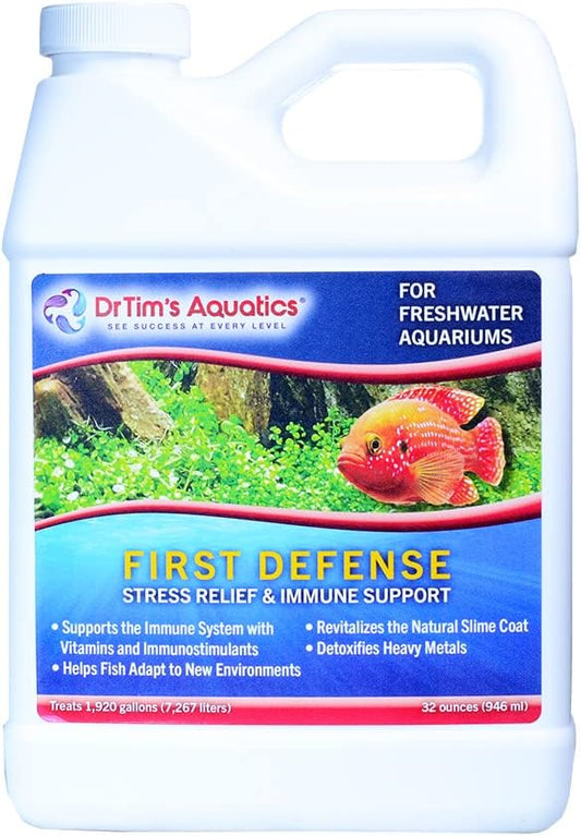 DrTim's Aquatics First Defense for Freshwater Aquariums – Stress Relief & Immune System Support with Vitamins Immunostimulants Fish Tanks 32oz.