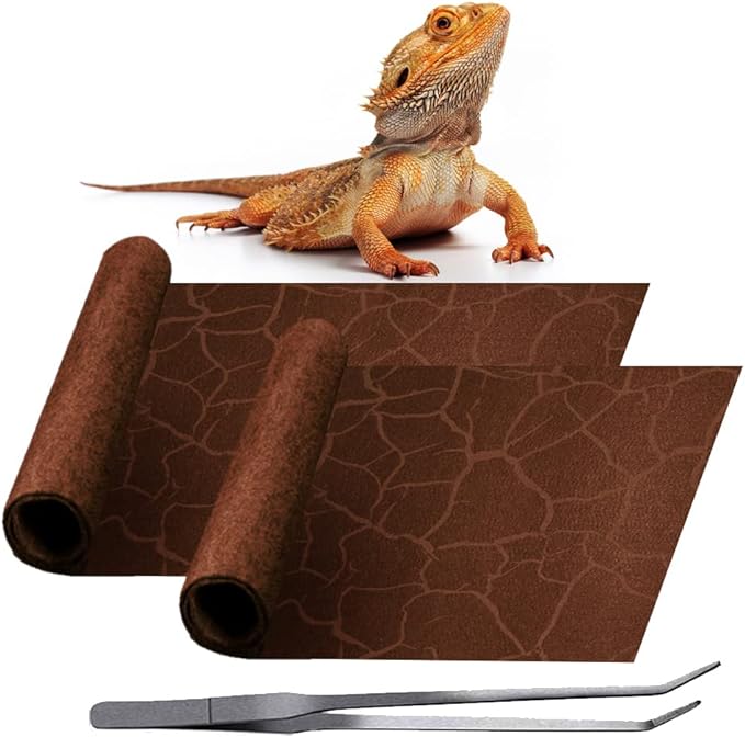 2 Pack Reptile Carpet Desert Reptile Mat & Reversible Substrate, Terrarium Liner Bedding, for Lizard,Chameleon,Gecko,Snake,Ceratophrys with Tweezers Feeding Tong (40 Gallon(36x18in))