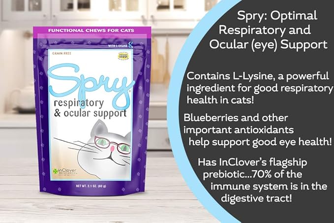 In Clover Spry, Cat Eye Care Support, L-Lysine Cat Treat Supplement, Cat Immune Support Supplement, Cat Health Daily Treat, Prebiotic Cat Health Support, Cat Antioxidant Respiratory Health for Cats