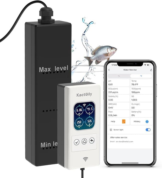 Newest Smart Fish Tank Water Monitor 4-in-1 pH/TDS/EC/Temp 24h Online APP Monitoring for Freshwater Aquarium (WiFi Version)