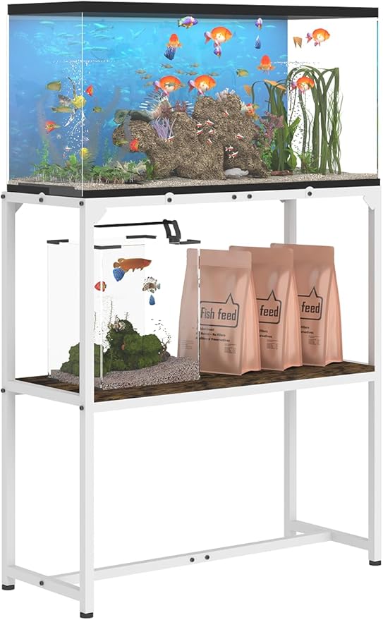 30 Gallon Fish Tank Stand, Upgraded Height Aquarium Stand Table with 2 Tiers Storage Shelf, Metal Reptile Breeder Turtle Terrarium Stand Rack for Home Office, 30" L x 12" W x 32.2" H, 660 LBS Capacity, White