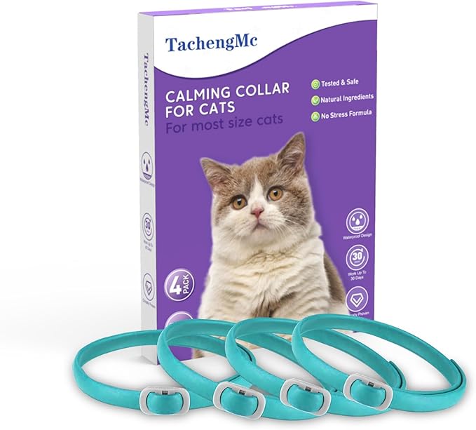 Calming Collar for Cats, 4 Pack Cat Calming Collar, Effective Relief Ancxiety Stress Cat Pheromone Collar, Water-Resistant & Adjustable Cat Calming Collar Fits Cats, Light Blue