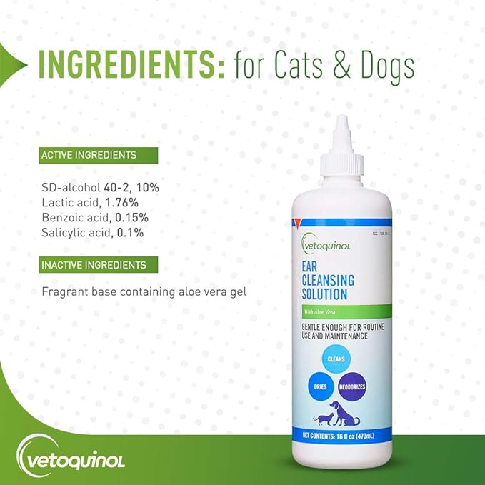 Vetoquinol Ear Cleansing Solution for Dogs and Cats, 128oz