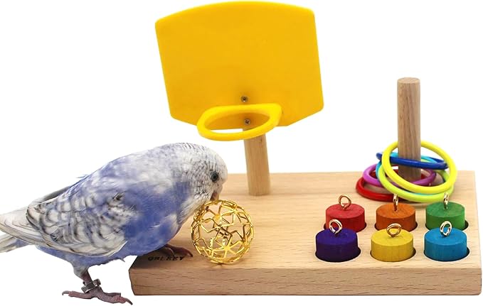 QBLEEV Bird Toys, Budgie Bird Trick Tabletop Toys, Training Basketball Stacking Color Ring Toys Sets, Parrot Chew Ball Foraing Toys, Pet Education Play Gym Playground Activity Cage Foot Toys