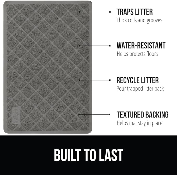 The Original Gorilla Grip Water Resistant Cat Litter Box Trapping Mat, Easy Clean, Textured Backing, Traps Mess for Cleaner Floors, Less Waste, Stays in Place for Cats, Soft on Paws, 30x20 Gray