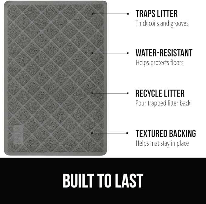 The Original Gorilla Grip Water Resistant Cat Litter Box Trapping Mat, Easy Clean, Textured Backing, Traps Mess for Cleaner Floors, Less Waste, Stays in Place for Cats, Soft on Paws, 30x20 Gray