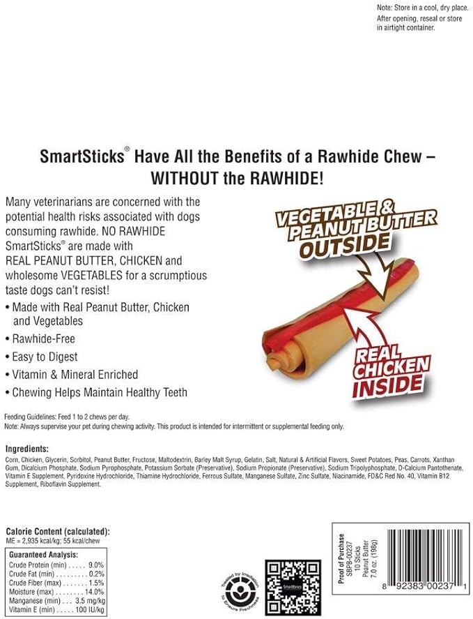 SmartBones SmartSticks, Treat Your Dog to a Rawhide-Free Chew Made With Real Meat and Vegetables, 10 Count (Pack of 1)