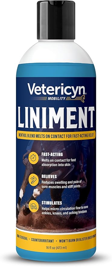 Vetericyn Equine Liniment for Fast-Acting Relief of Muscles and Joints – Menthol-Based Topical Analgesic for Horses – 16 Ounces,Blue