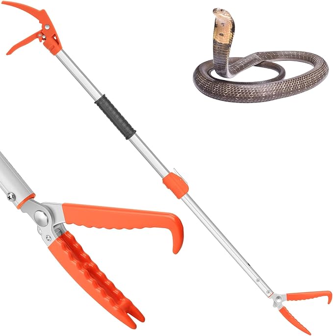 60" Snake Grabber Tool, Professional Aluminum Alloy Telescopic Rattle Snake Tongs, Reptile Grabber Snake Catcher Wide Jaw Pick-up Handling Tool with Lock