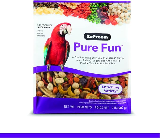 ZuPreem Pure Fun Bird Food for Large Birds, 2 lb - Variety Blend of Fruit, FruitBlend Pellets, Vegetables, Nuts for Amazons, Macaws, Cockatoos